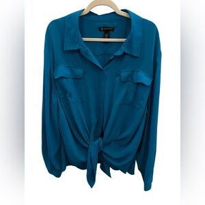 INC sz 24W Women’s Teal Button-Up Blouse, stunning color EUC